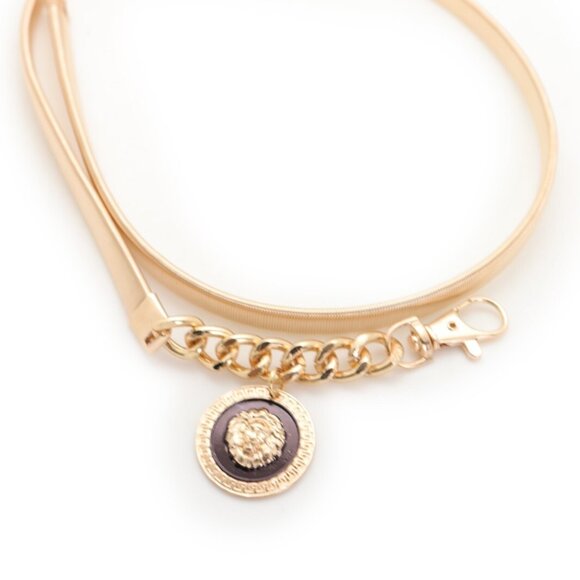 Women Gold Metal Stretch Waistband Belt Lion Head Coin Charm Medallion M L XL - Picture 10 of 16